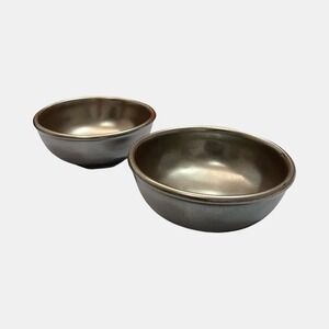 Two Juliska Pewter Stoneware Berry Bowl Set Glossy Gray Portugal Pottery